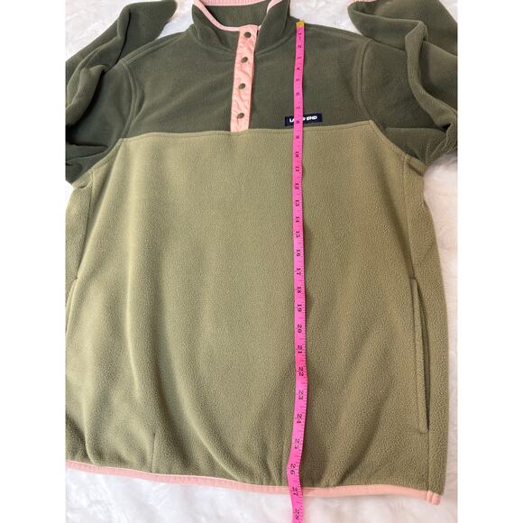 Lands’ End Heritage Quarter Snap Fleece Two-Tone Green Peach Trim Women’s Medium - Picture 10 of 10